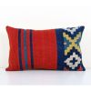 Handmade Organic Wool Lumbar Red Kilim Pillow Cover, Ethnic | Cushion in Pillows by Vintage Pillows Store