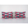 Silk Ikat Velvet Lumbar Pillow Cover, Matching Pink Ikat Lum | Cushion in Pillows by Vintage Pillows Store