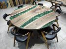 Custom Order Round Walnut Wood | Green Epoxy Dining Table | Tables by LuxuryEpoxyFurniture. Item made of wood & synthetic