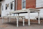 White Farmhouse Dining Table & Bench with Distressed Legs | Tables by Hazel Oak Farms. Item composed of wood