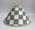 Green & Cream Checkerboard Hand Painted Coolie Lampshade | Table Lamp in Lamps by Rosie Gore. Item composed of paper