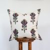 Deep Purple Flower Motif Printed on Linen Pillow 20x20 | Pillows by Vantage Design