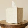 Cream Vegan Leather Single Tissue Box Cover | Decorative Box in Decorative Objects by Vantage Design