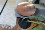 Live-edge Walnut round industrial side table | Tables by Hazel Oak Farms. Item made of walnut with steel