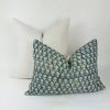 teal floral block print pillow, teal floral pillow, block | Pillows by Velvet Fringe