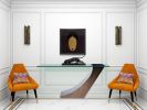 Clasp Console table antique brushed bronze finish | Tables by Greg Sheres. Item made of metal & glass