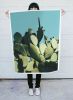 Cactus Print of prickly pear cactus against pink sky | Prints by Capricorn Press. Item composed of paper in boho or minimalism style
