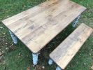 Farmhouse Dining Table with Grey Distressed Legs and Stained | Tables by Hazel Oak Farms. Item composed of wood