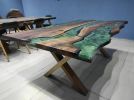 Epoxy Coffee Table with Green Resin River, Custom Live Edge | Dining Table in Tables by LuxuryEpoxyFurniture. Item composed of wood & synthetic