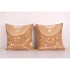 Uzbek Coffee Brown Embroidery Cushion Cover, Set of Two Suza | Pillows by Vintage Pillows Store