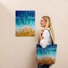 Tote Bag - Good Tidings - Fluid Blue Gold Ocean | Work by Eman's Gallery