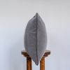 Soft Grey Mohair with Grey Brown Leather Welt Pillow 16x24 | Pillows by Vantage Design