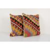 Pair Square Handwoven Kilim Pillow | Sham in Linens & Bedding by Vintage Pillows Store. Item composed of cotton and fiber
