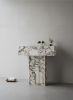 Modern Pedestal Calacatta Viola fluted marble sink | Water Fixtures by AYMARBLEDESIGN LLC