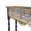 Handcrafted Solid Wood Console Table | Blue Floral Textile Inlay, Gilded Bees, Arts & Crafts Style | Tables by Birds and Gardens Inc. Item made of wood works with boho & mid century modern style