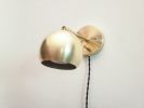 Pivoting Head Bedside Reading Wall Light, Gold Industrial | Sconces by Retro Steam Works. Item made of fabric & metal compatible with industrial style