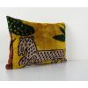 Tiger Design Gold Ikat Velvet Pillow, Animal Printed Floral | Cushion in Pillows by Vintage Pillows Store