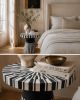 Black and White Bone Inlay Round Side Table, Striped Boho Accent Furniture | Tables by IKKAZA