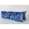 Blue Ikat Velvet Pillow, Silk Uzbek Long Lumbar Cushion Cove | Pillows by Vintage Pillows Store