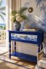 Hand-Painted Blue Console Table, Custom Statement Furniture, Gold Accents, Bohemian Blue Finish | Tables by Birds and Gardens Inc. Item composed of maple wood compatible with boho and contemporary style