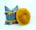 round mustard velvet cushion // round velvet pouf pillow | Pillows by velvet + linen