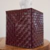 Burgundy Basketweave Faux Leather Single Tissue Box Cover | Toiletry in Storage by Vantage Design