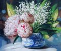 Lily of the valley original art, Peonies oil painting | Oil And Acrylic Painting in Paintings by Natart. Item made of canvas with synthetic works with contemporary style