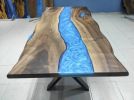 Epoxy Resin Walnut Live Edge Table | River Epoxy Dining | Dining Table in Tables by LuxuryEpoxyFurniture. Item made of wood with synthetic