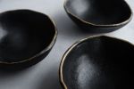 SMALL BLACK and GOLD single or set of 2  bowl with leaf patt | Dinnerware by Laima Ceramics. Item composed of stoneware in minimalism or rustic style
