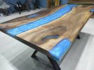 Epoxy Resin Walnut Live Edge Table | River Epoxy Dining | Dining Table in Tables by LuxuryEpoxyFurniture. Item made of wood with synthetic