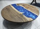 Custom Round Coffee Table, Blue Epoxy Resin Table, Edge | Dining Table in Tables by LuxuryEpoxyFurniture. Item made of wood with synthetic