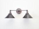 Bathroom Vanity Sconce - Dark Grey Gunmetal and Black Light | Sconces by Retro Steam Works. Item composed of metal and glass in mid century modern or country & farmhouse style