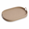 Saddle Leather Oval Tray in Stainless Steel | Decorative Tray in Decorative Objects by Rikan