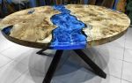 Live Edge Round Epoxy Table, Ocean Resin River Dining Table | Tables by LuxuryEpoxyFurniture. Item made of wood with synthetic