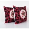 Suzani Red Bohemian Cushion Cover, Set of Two Embroidery Tri | Pillows by Vintage Pillows Store