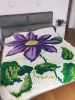 XXL Crochet pixel purple flower blanket | Linens & Bedding by Awesome Knots. Item made of cotton with synthetic