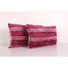 Ikat Pink Lumbar Pillow Cover - Set of Two Silk Striped Velv | Cushion in Pillows by Vintage Pillows Store