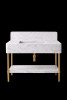 Carrara White Marble Vanity with Brass Legs and Shelf | Work by Vero Marble