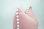 blush velvet with white pom poms // blush with white pom pom | Pillow in Pillows by Velvet Fringe