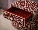 Red Mother of Pearl Inlay Nightstand, Floral Bone Inlay Bedside Table, Maximalist Bedroom Furniture | Storage by IKKAZA