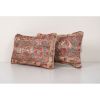 Set of Two Oushak Rug Lumbar Pillow, Pair Ethnic Pillow Cove | Cushion in Pillows by Vintage Pillows Store