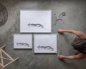 Grey Tuxedo Cat Stretching Art Print, Minimalist White Background Cat Decor | Prints by The Ugly Cat Studio