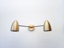 Bathroom Vanity Wall Double Sconce - Satin Brass Light | Sconces by Retro Steam Works. Item composed of brass in mid century modern or contemporary style