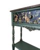 Narrow Wooden Console Table - Luxury Hand-Painted Green with Rabbit & Botanical Art | Tables by Birds and Gardens Inc. Item made of wood works with boho & mid century modern style