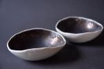 Set of 2 - BRONZE porcelain bowl irregular, white porcelain | Dinnerware by Laima Ceramics. Item made of ceramic compatible with minimalism and rustic style