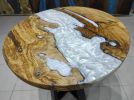 Olive Wood Metallic White Epoxy Table Center Table | Dining Table in Tables by LuxuryEpoxyFurniture. Item composed of wood & synthetic