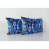 Handmade Ikat Blue Velvet Pillow - Set Silk Ikat Decorative | Cushion in Pillows by Vintage Pillows Store