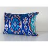 Ikat Velvet Pillow - Blue Silk Lumbar Cushion Cover - Boho H | Pillows by Vintage Pillows Store