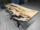 Custom Made Live Edge Ash Wood Clear Epoxy Resin Office Desk | Dining Table in Tables by LuxuryEpoxyFurniture. Item composed of wood and synthetic
