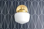 Schoolhouse Sconce - Opal Globe Wall Sconce - Model No. 7321 | Sconces by Peared Creation. Item made of brass
